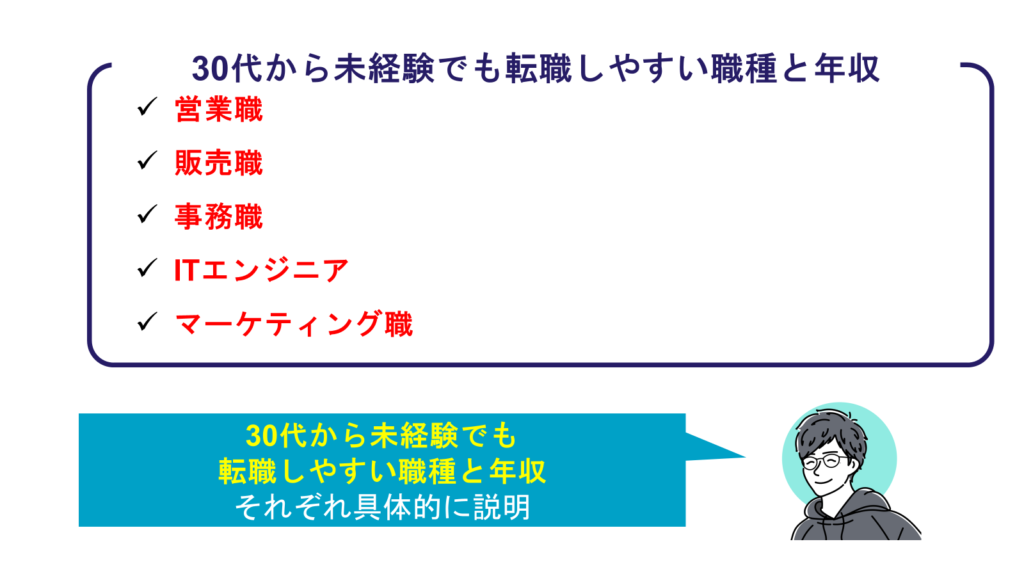 30代から未経験でも転職しやすい職種と年収